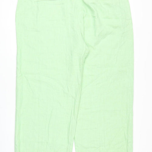 Marks and Spencer Womens Green Linen Trousers Size 22 Regular Zip