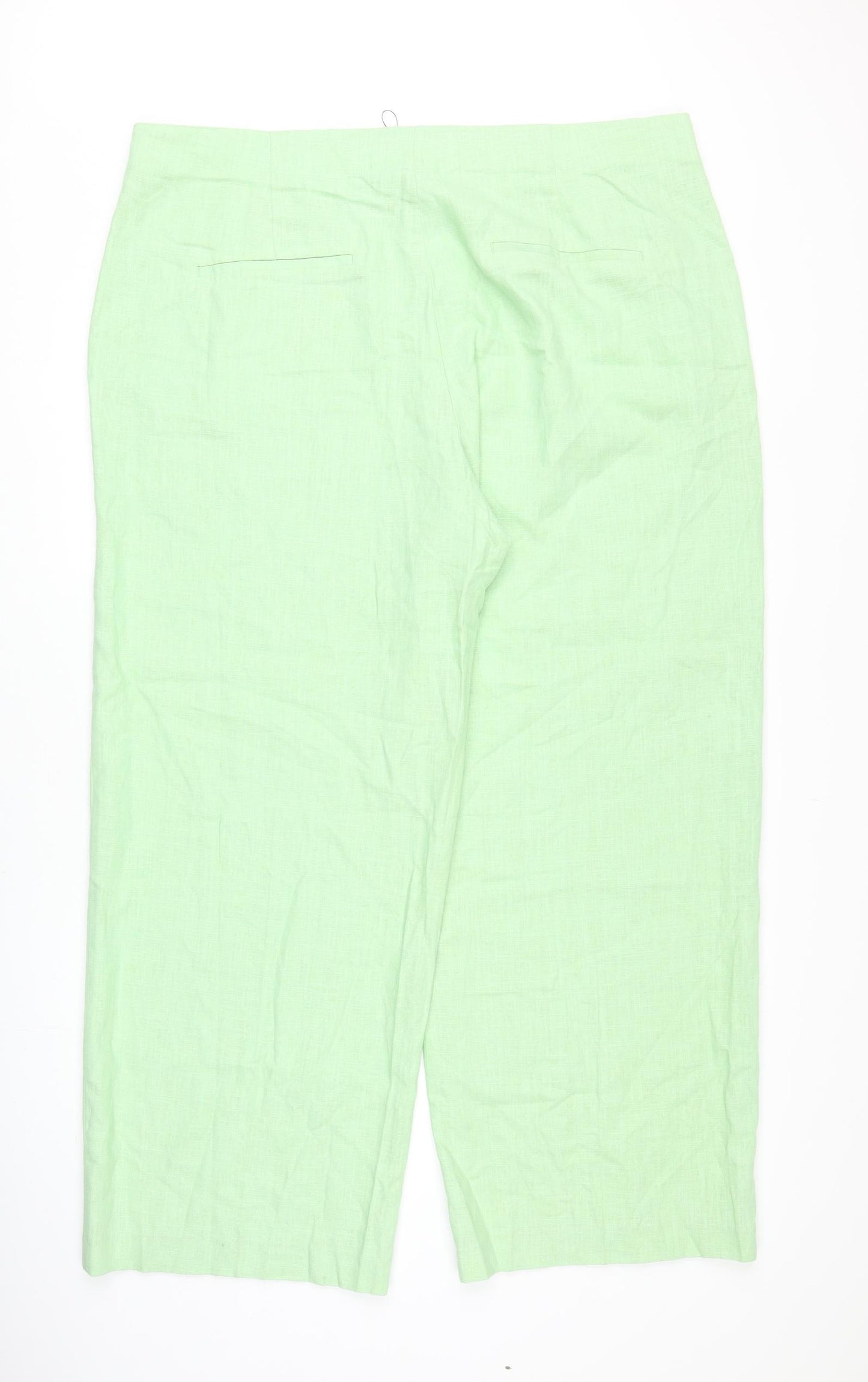Marks and Spencer Womens Green Linen Trousers Size 22 Regular Zip