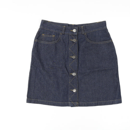 BAY Womens Blue Cotton A-Line Skirt Size 8 Button