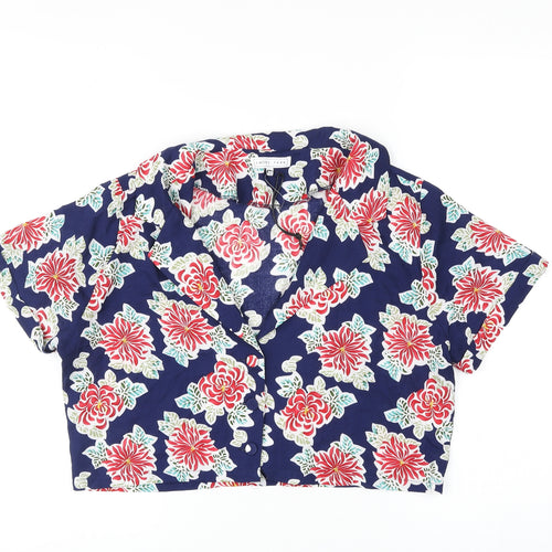 Emory Park Womens Multicoloured Floral Viscose Cropped Button-Up Size M Collared