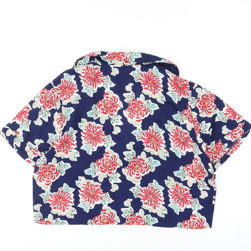 Emory Park Womens Multicoloured Floral Viscose Cropped Button-Up Size M Collared