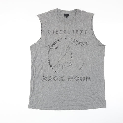 Diesel Mens Grey Cotton T-Shirt Size XL Round Neck