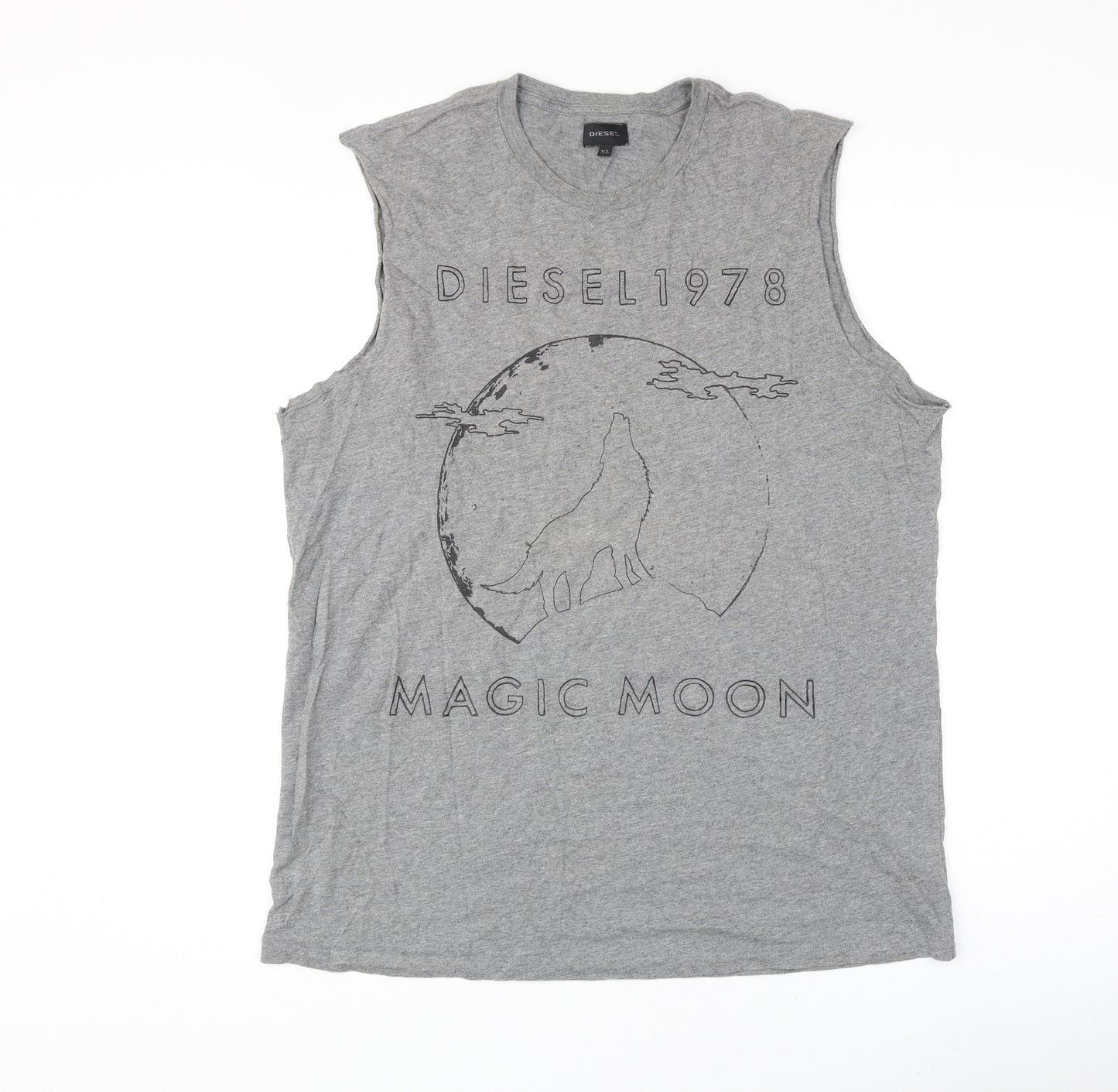 Diesel Mens Grey Cotton T-Shirt Size XL Round Neck