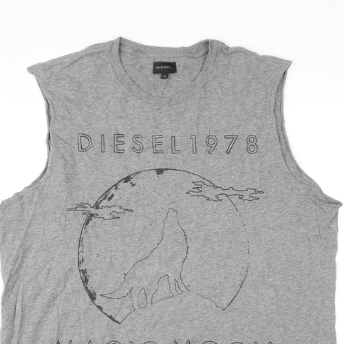 Diesel Mens Grey Cotton T-Shirt Size XL Round Neck