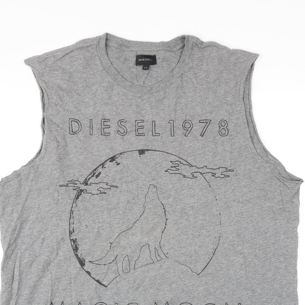 Diesel Mens Grey Cotton T-Shirt Size XL Round Neck