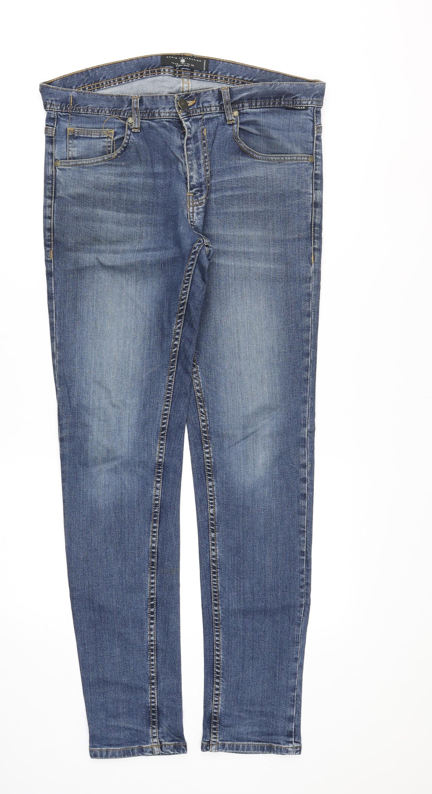 Topman Mens Blue Cotton Skinny Jeans Size 34 in Slim Zip