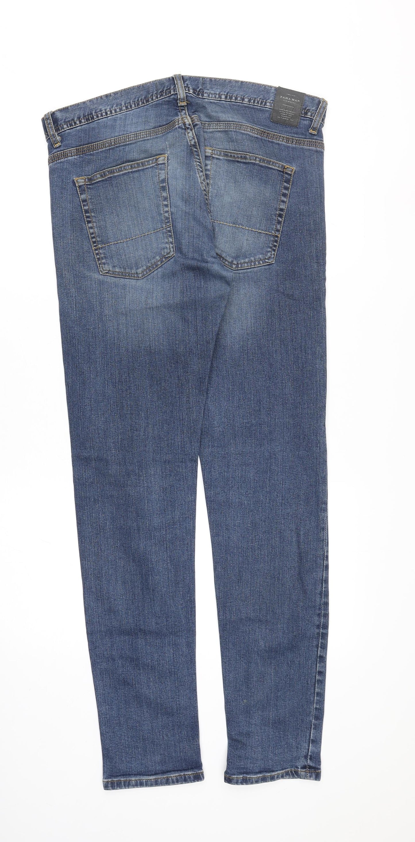 Topman Mens Blue Cotton Skinny Jeans Size 34 in Slim Zip