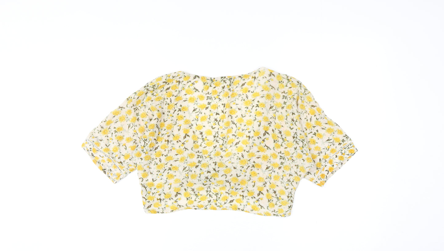 Urban Outfitters Womens Multicoloured Floral Polyester Cropped Blouse Size M Round Neck