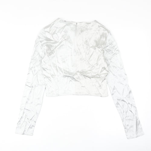 Zara Womens Silver Polyester Cropped Blouse Size S Round Neck