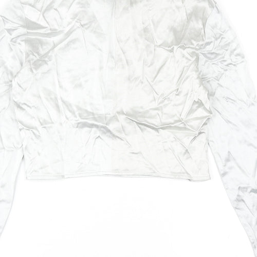 Zara Womens Silver Polyester Cropped Blouse Size S Round Neck