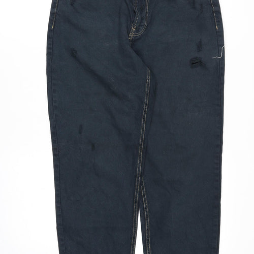 Bershka Womens Blue Cotton Mom Jeans Size 10 Regular Zip