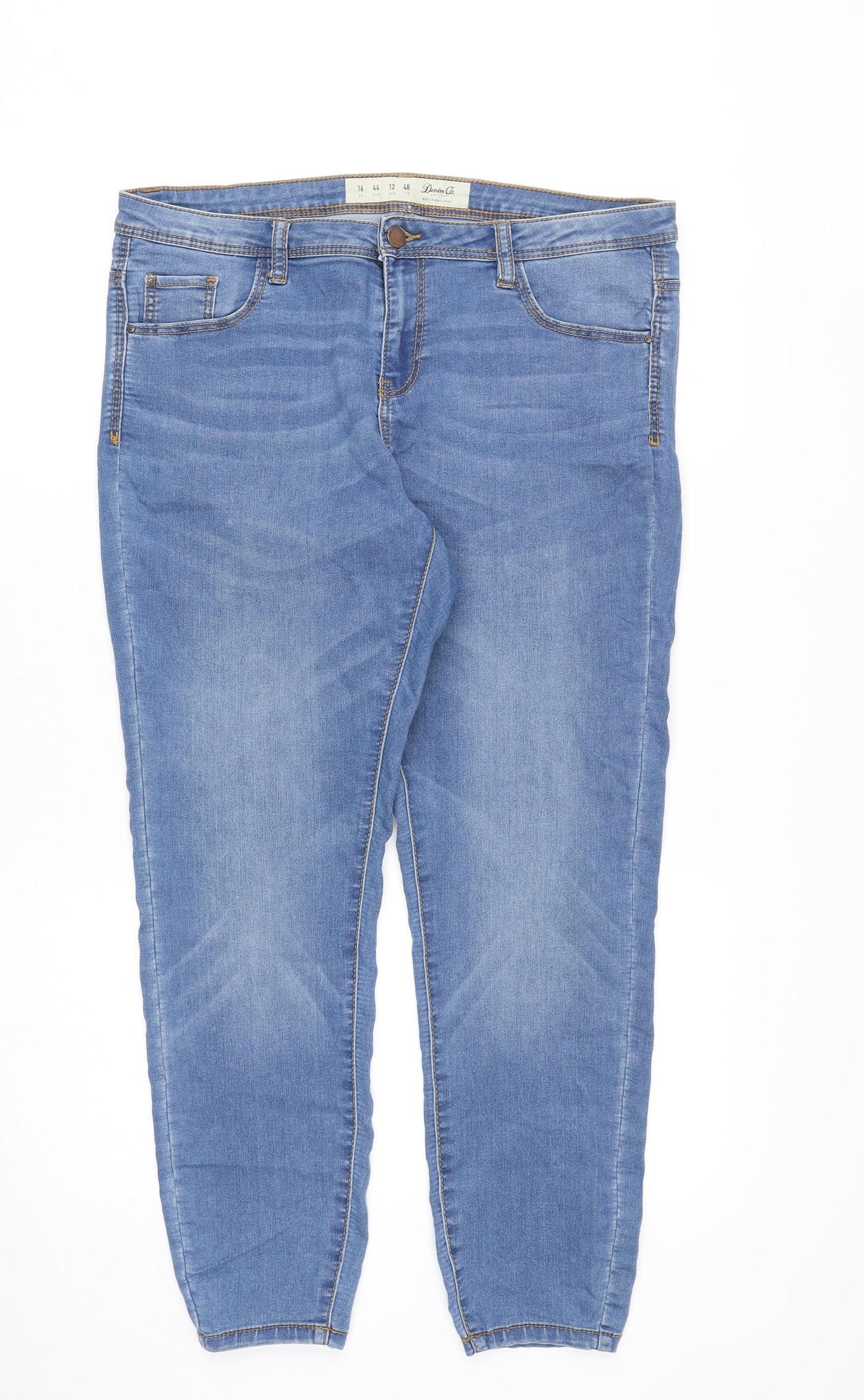 Denim & Co. Womens Blue Cotton Straight Jeans Size 16 Regular Zip