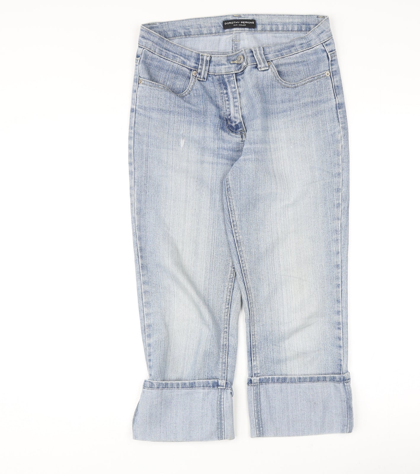 Dorothy Perkins Womens Blue Cotton Cropped Jeans Size 10 Regular Zip