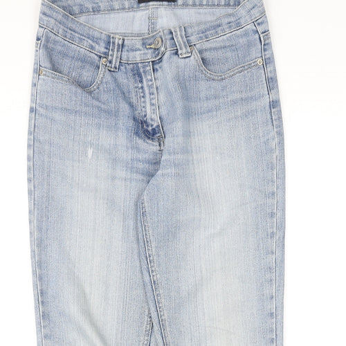 Dorothy Perkins Womens Blue Cotton Cropped Jeans Size 10 Regular Zip