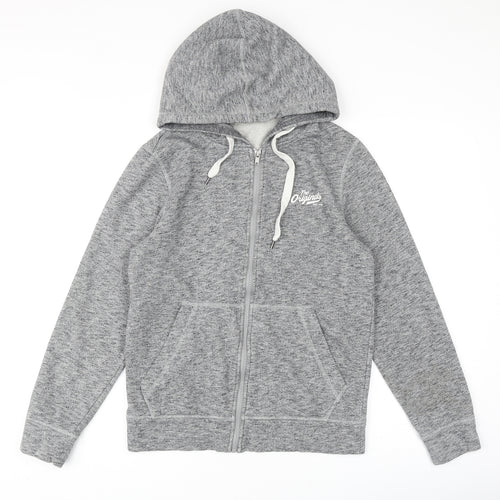 JACK & JONES Mens Grey Cotton Full Zip Hoodie Size S