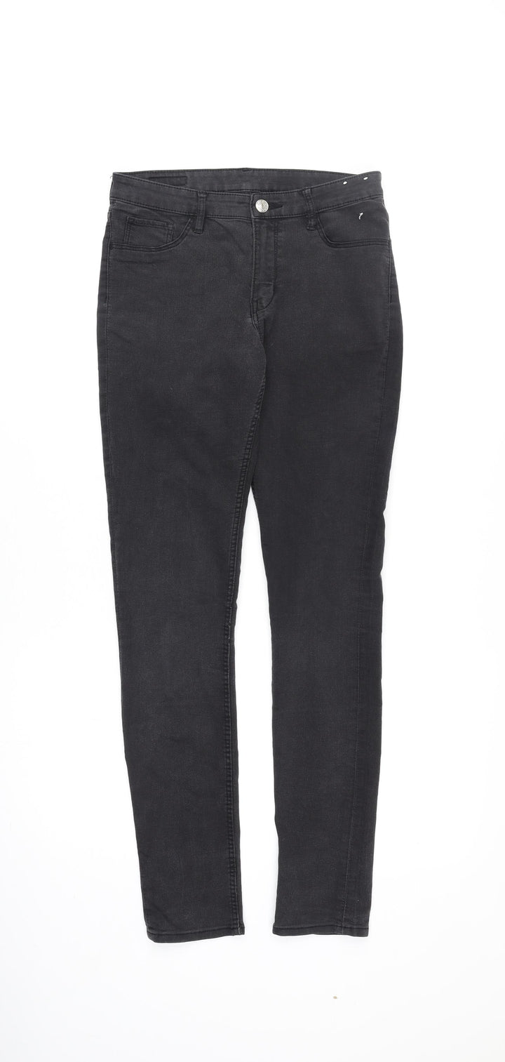H&M Girls Black Cotton Skinny Jeans Size 13-14 Years Regular Zip