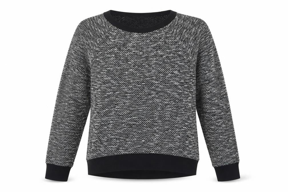 Front view of Topshop women’s black geometric polyester basic blouse, size UK 8, round neck