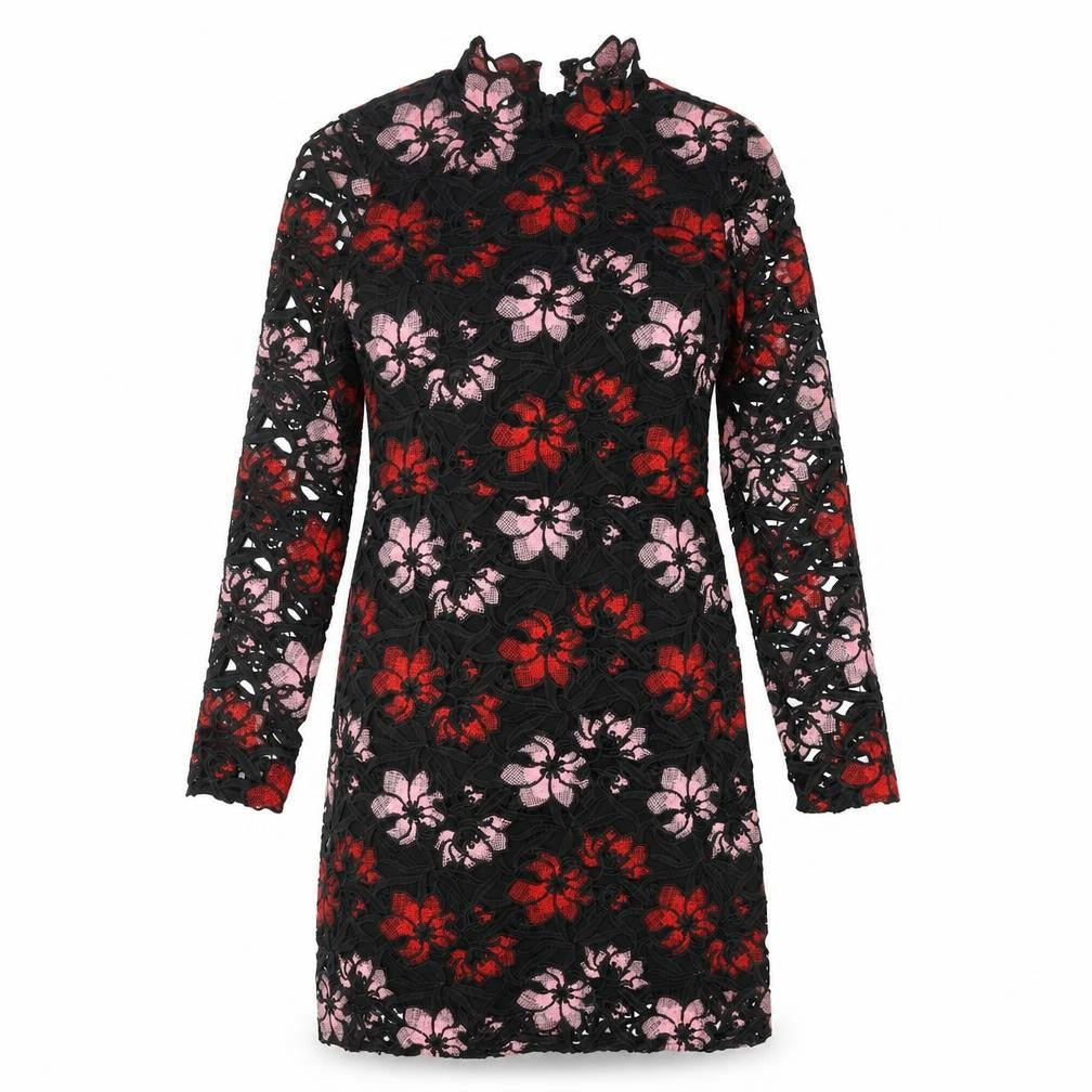 Front view of Berkertex women’s multicoloured floral polyester shift, size UK 8, mock neck zip