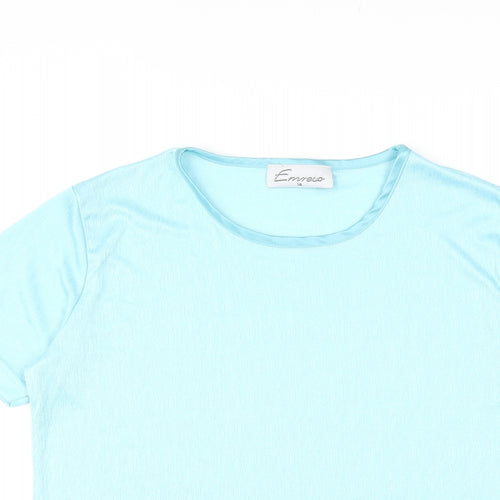 Emreco Womens Blue Polyester Basic T-Shirt Size 14 Round Neck