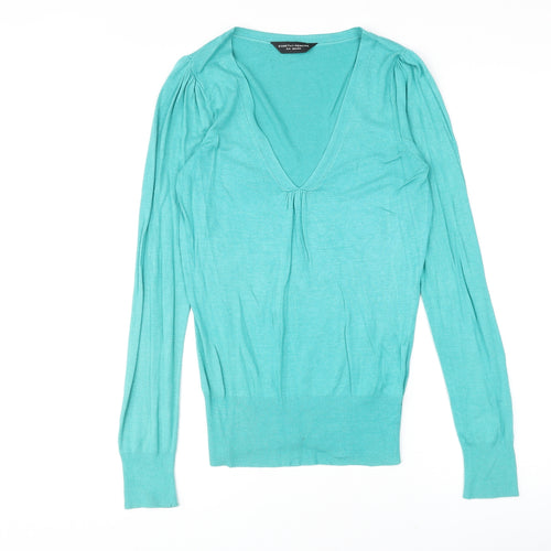Dorothy Perkins Womens Green V-Neck Acrylic Pullover Jumper Size 8