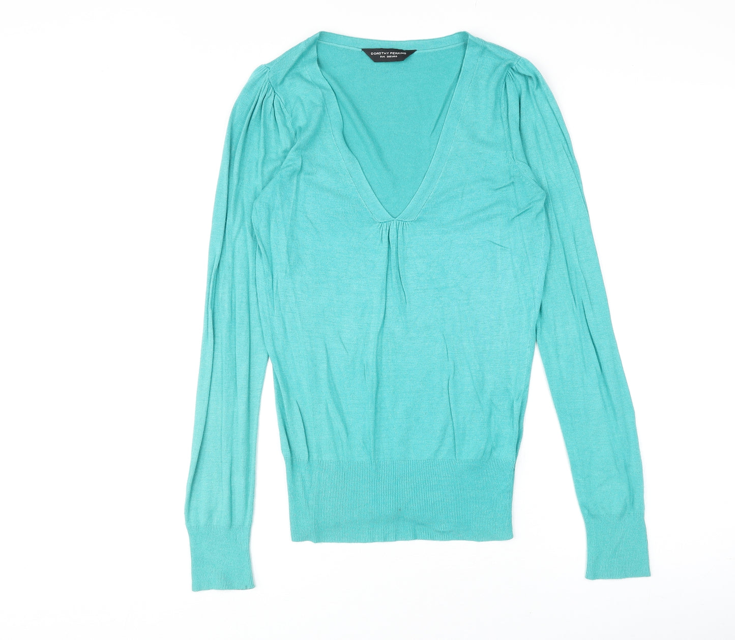 Dorothy Perkins Womens Green V-Neck Acrylic Pullover Jumper Size 8