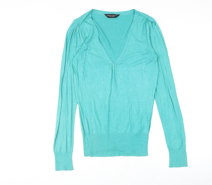 Dorothy Perkins Womens Green V-Neck Acrylic Pullover Jumper Size 8