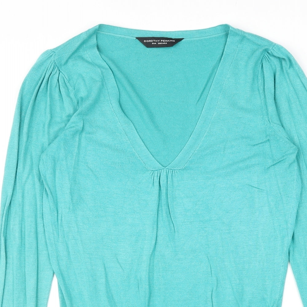 Dorothy Perkins Womens Green V-Neck Acrylic Pullover Jumper Size 8
