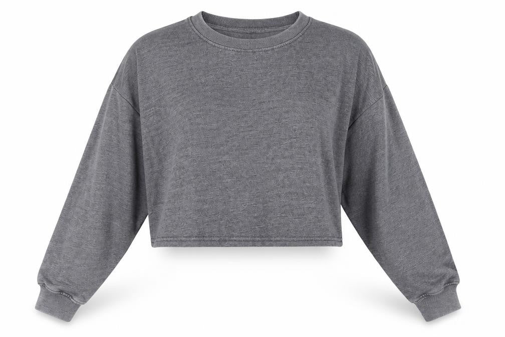 Front view of Missguided women’s grey cotton pullover sweatshirt, size UK 10, pullover - cropped