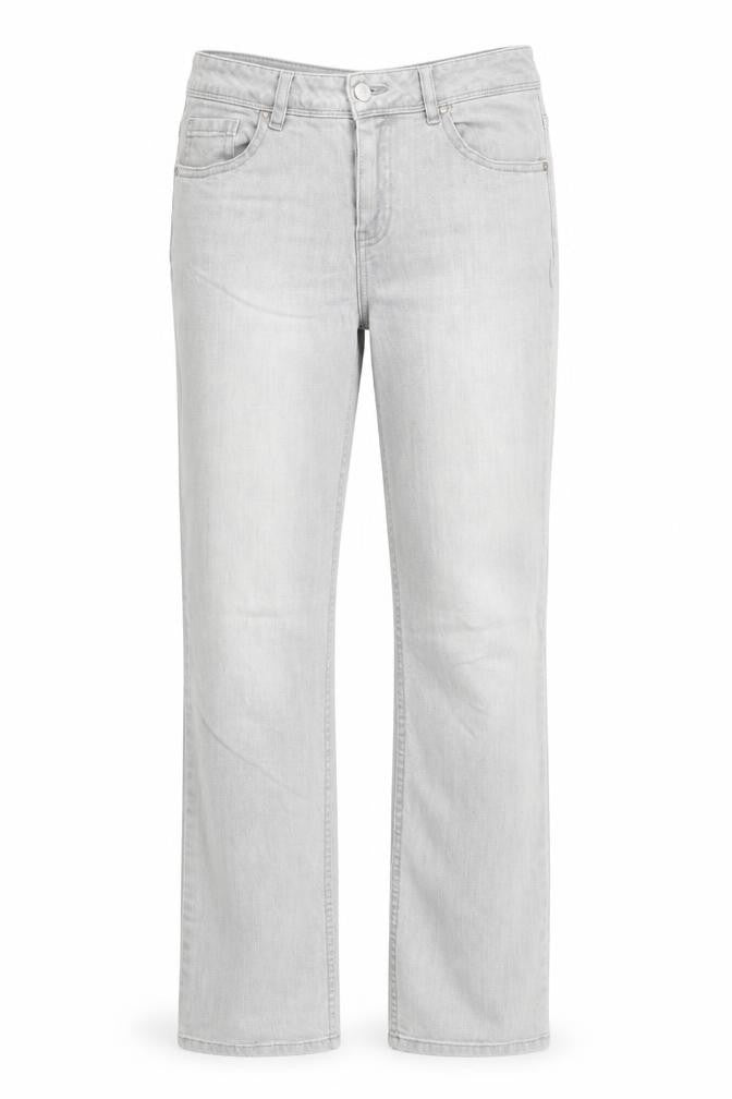 Front view of Etam women’s grey cotton straight jeans, size UK 10, regular zip