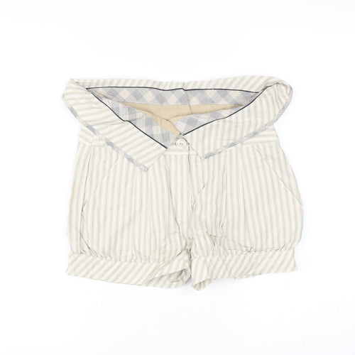 Denim & Co. Womens Blue Striped 100% Cotton Paperbag Shorts Size 8 Regular Zip