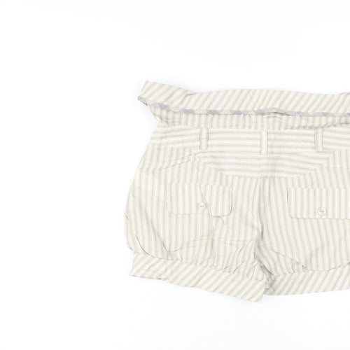 Denim & Co. Womens Blue Striped 100% Cotton Paperbag Shorts Size 8 Regular Zip