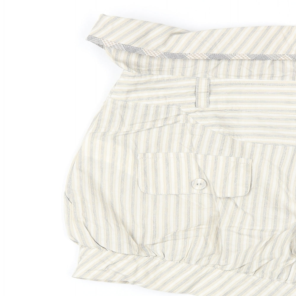 Denim & Co. Womens Blue Striped 100% Cotton Paperbag Shorts Size 8 Regular Zip