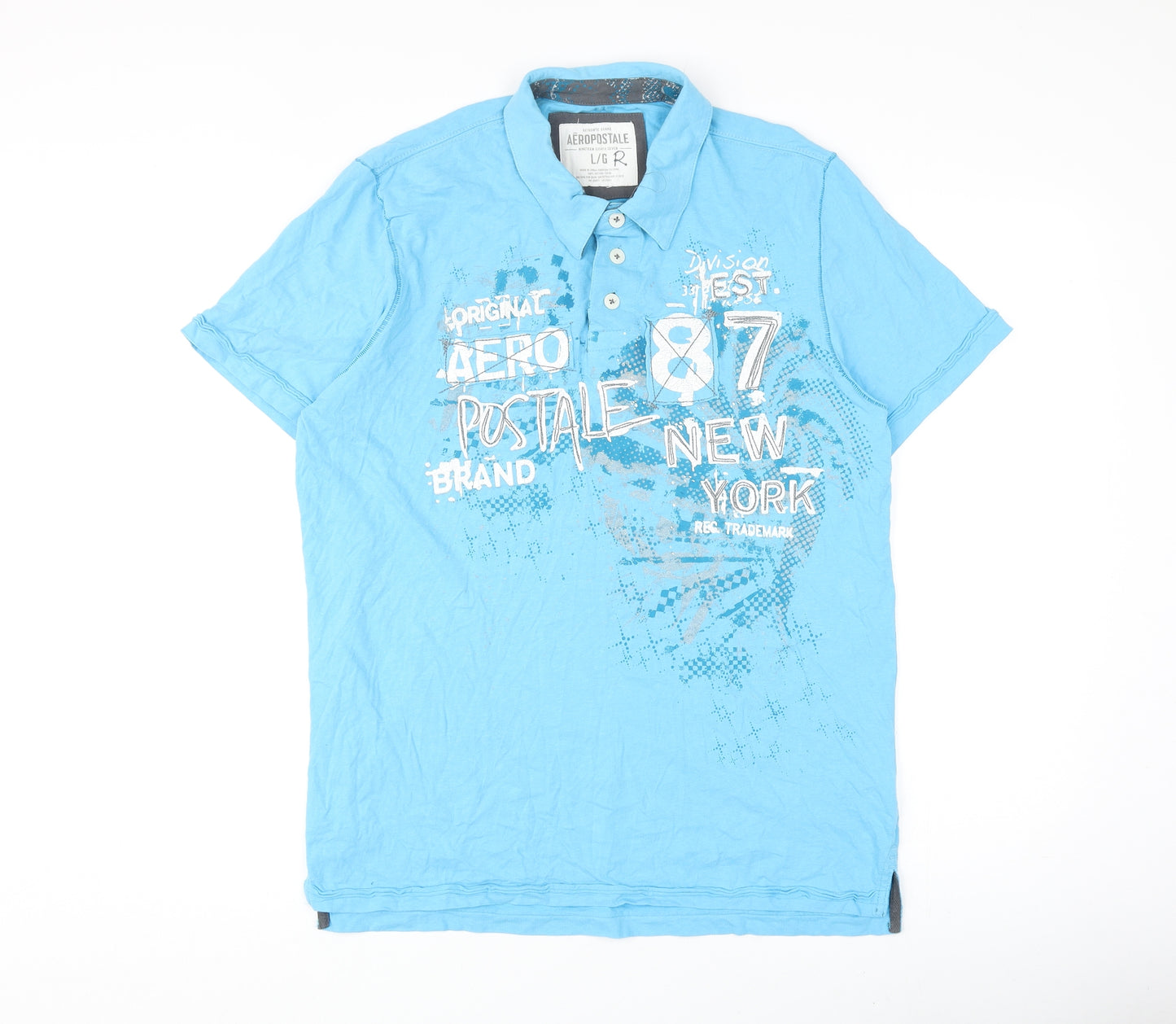 Aéropostale Mens Blue Cotton T-Shirt Size L Collared