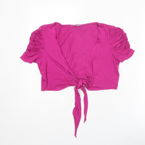 Per Una Womens Pink Viscose Cropped T-Shirt Size 12 V-Neck - Tie Front