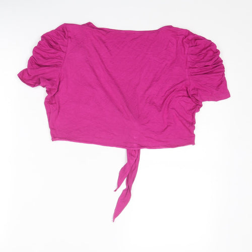 Per Una Womens Pink Viscose Cropped T-Shirt Size 12 V-Neck - Tie Front