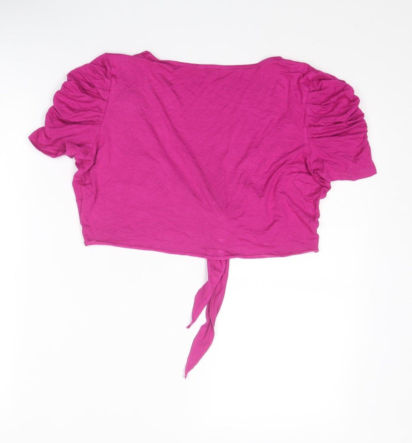 Per Una Womens Pink Viscose Cropped T-Shirt Size 12 V-Neck - Tie Front