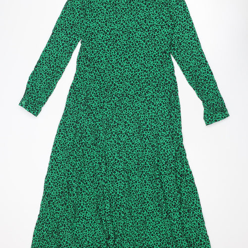 New Look Maternity Womens Green Animal Print Viscose Shirt Dress Size 10 Collared Button - Leopard pattern