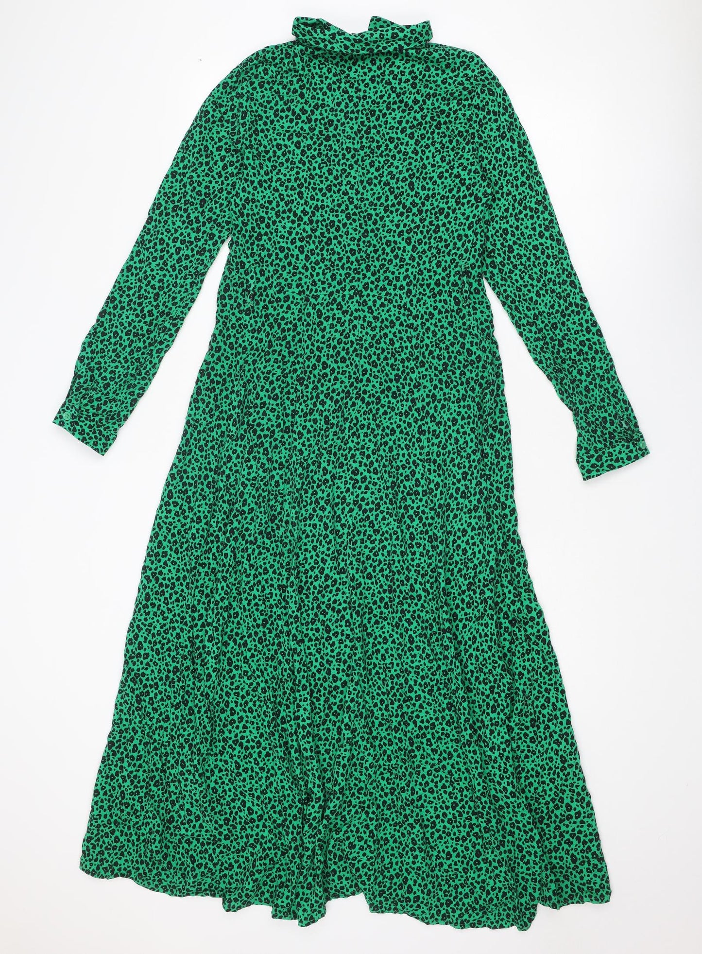New Look Maternity Womens Green Animal Print Viscose Shirt Dress Size 10 Collared Button - Leopard pattern