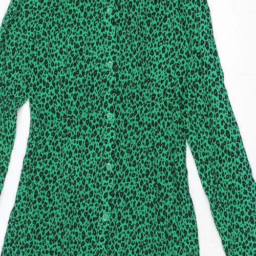 New Look Maternity Womens Green Animal Print Viscose Shirt Dress Size 10 Collared Button - Leopard pattern