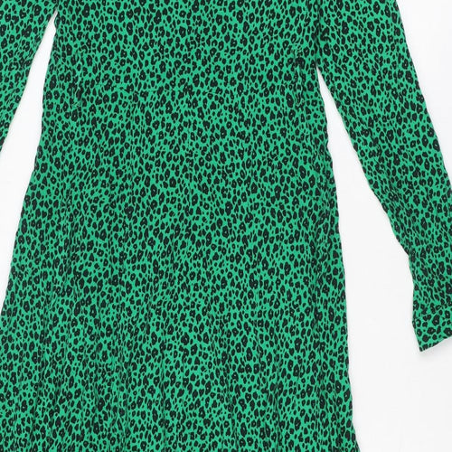 New Look Maternity Womens Green Animal Print Viscose Shirt Dress Size 10 Collared Button - Leopard pattern