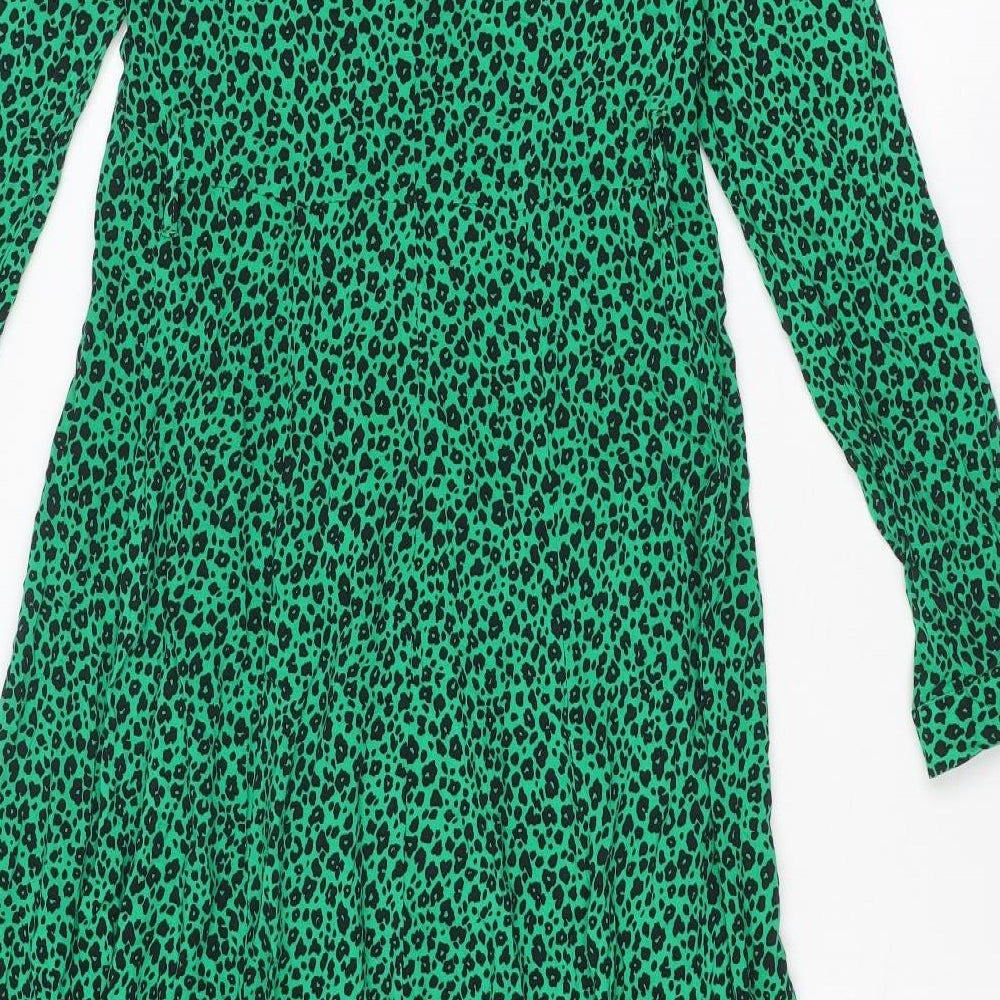 New Look Maternity Womens Green Animal Print Viscose Shirt Dress Size 10 Collared Button - Leopard pattern