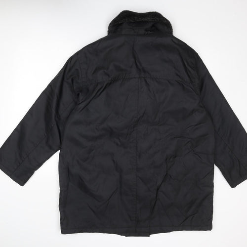 Marks and Spencer Womens Black Overcoat Coat Size 16 Button - Faux Fur Collar