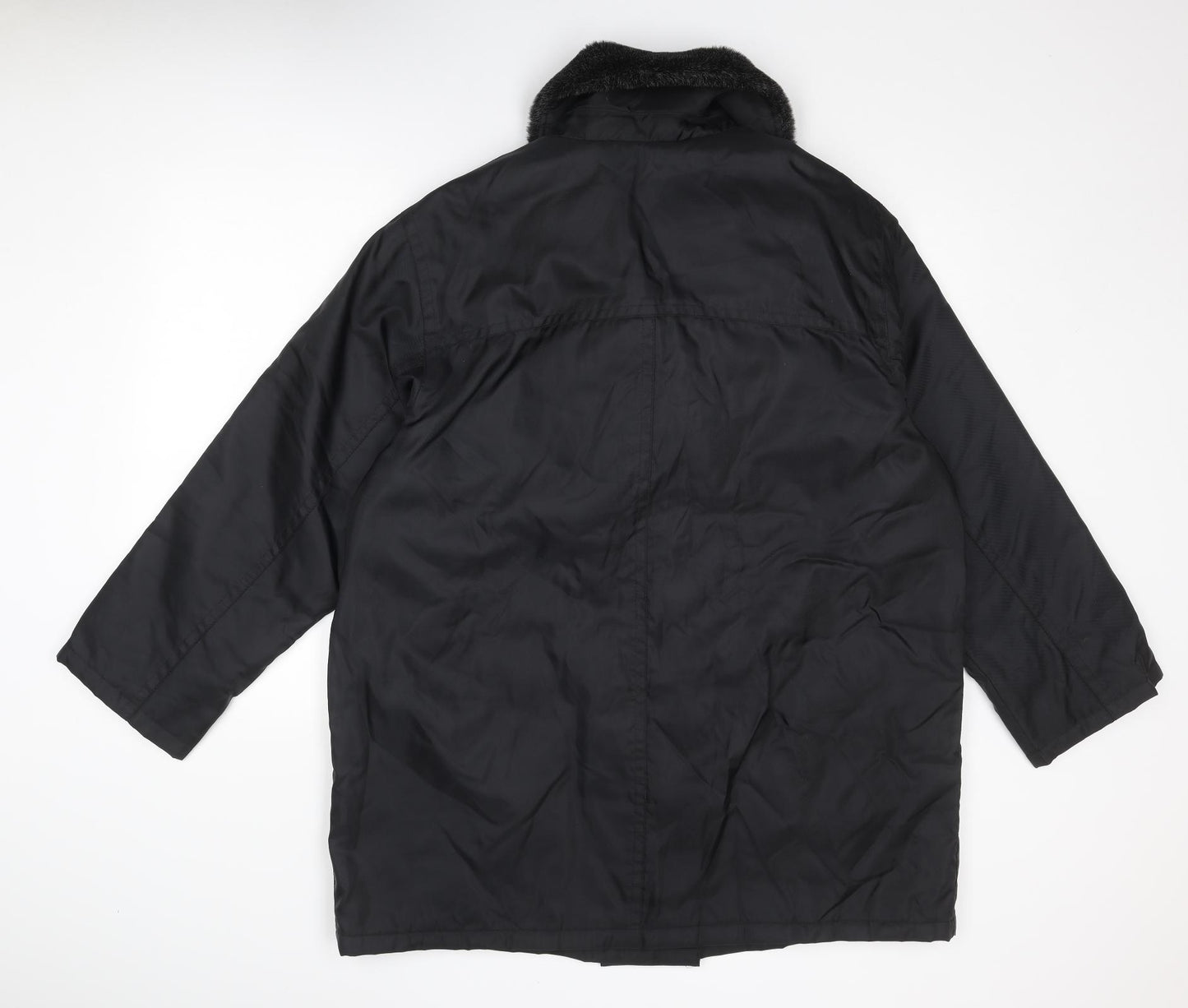 Marks and Spencer Womens Black Overcoat Coat Size 16 Button - Faux Fur Collar