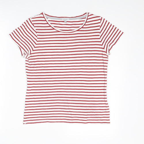 Jigsaw Womens Red Striped Cotton Basic T-Shirt Size S Boat Neck