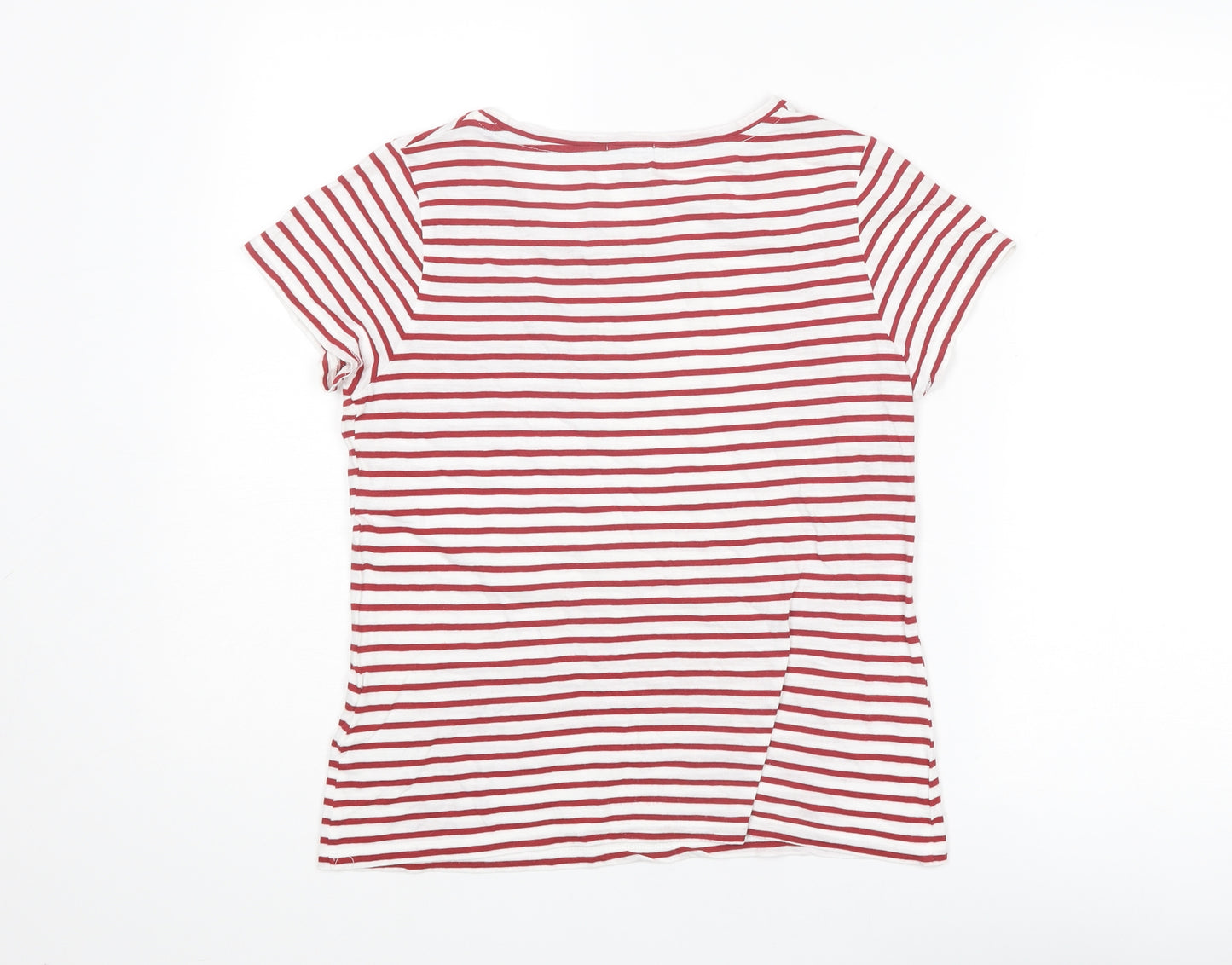 Jigsaw Womens Red Striped Cotton Basic T-Shirt Size S Boat Neck