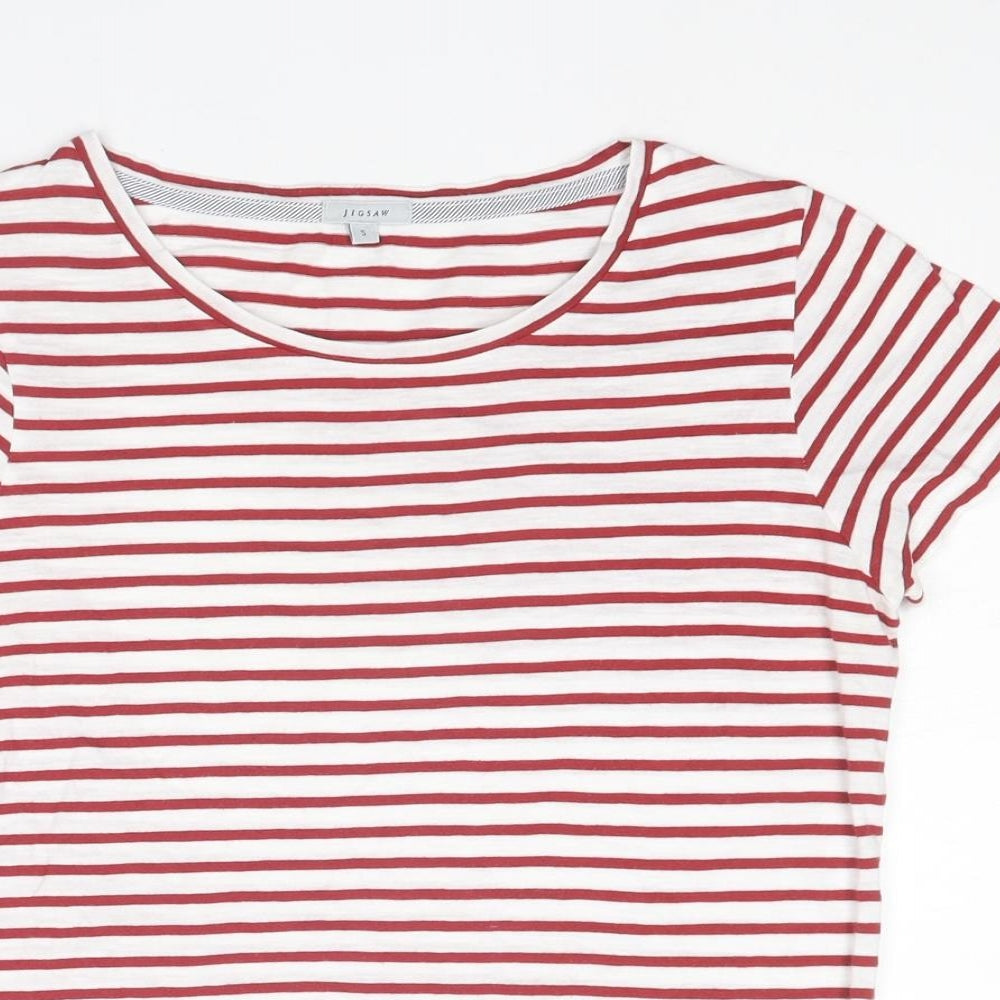 Jigsaw Womens Red Striped Cotton Basic T-Shirt Size S Boat Neck