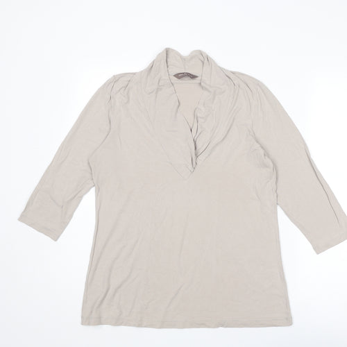 Marks and Spencer Womens Beige Viscose Basic T-Shirt Size 16 Collared