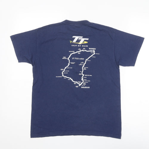 Fruit of the Loom Boys Blue Cotton Basic T-Shirt Size 12-13 Years Round Neck Pullover - Isle of Man TT
