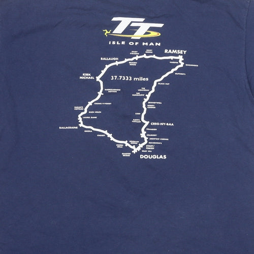 Fruit of the Loom Boys Blue Cotton Basic T-Shirt Size 12-13 Years Round Neck Pullover - Isle of Man TT