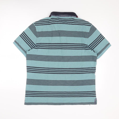 Blue Harbour Mens Blue Striped Cotton Polo Size L Collared Button